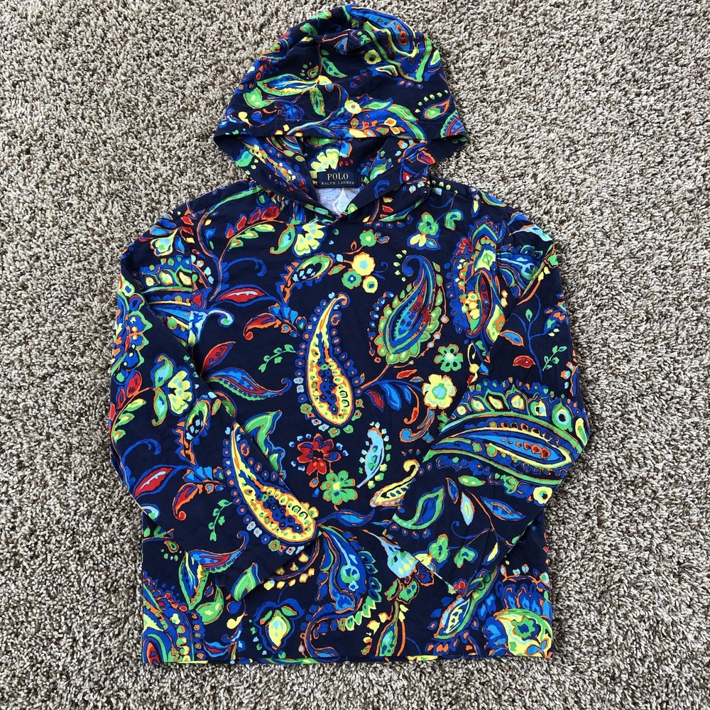 Polo Ralph Lauren Paisley Hoodie Unisex S Multicolor Floral Lightweight Pullover